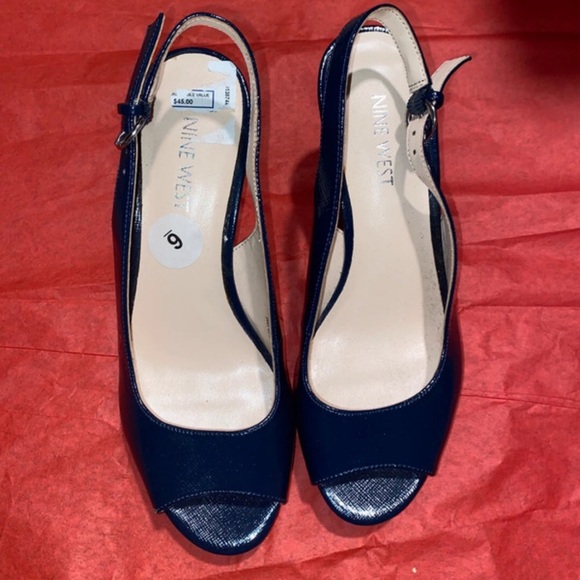 Nine West Navy Peep Toe Slingback Heels - Picture 1 of 5